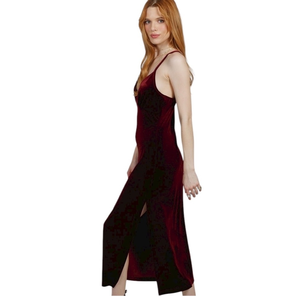 Band of the Free Felicia Burgundy Velvet Midi Dress Size L NWT - Picture 3 of 10